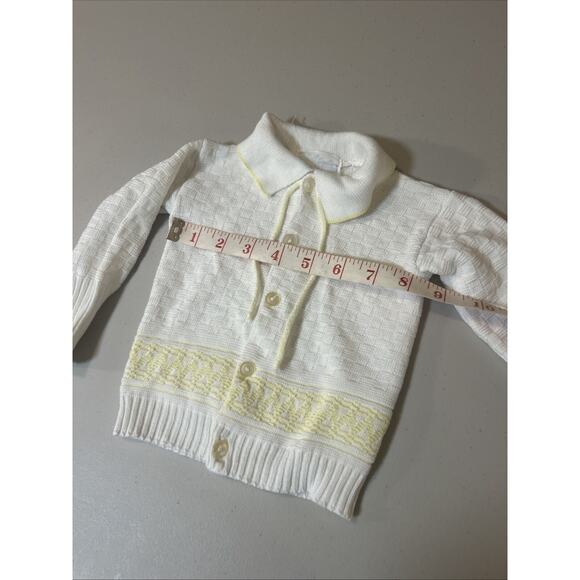 VTG Infant Cardigan Sweater Friedknit Creations White With Yellow Trim - Picture 3 of 7